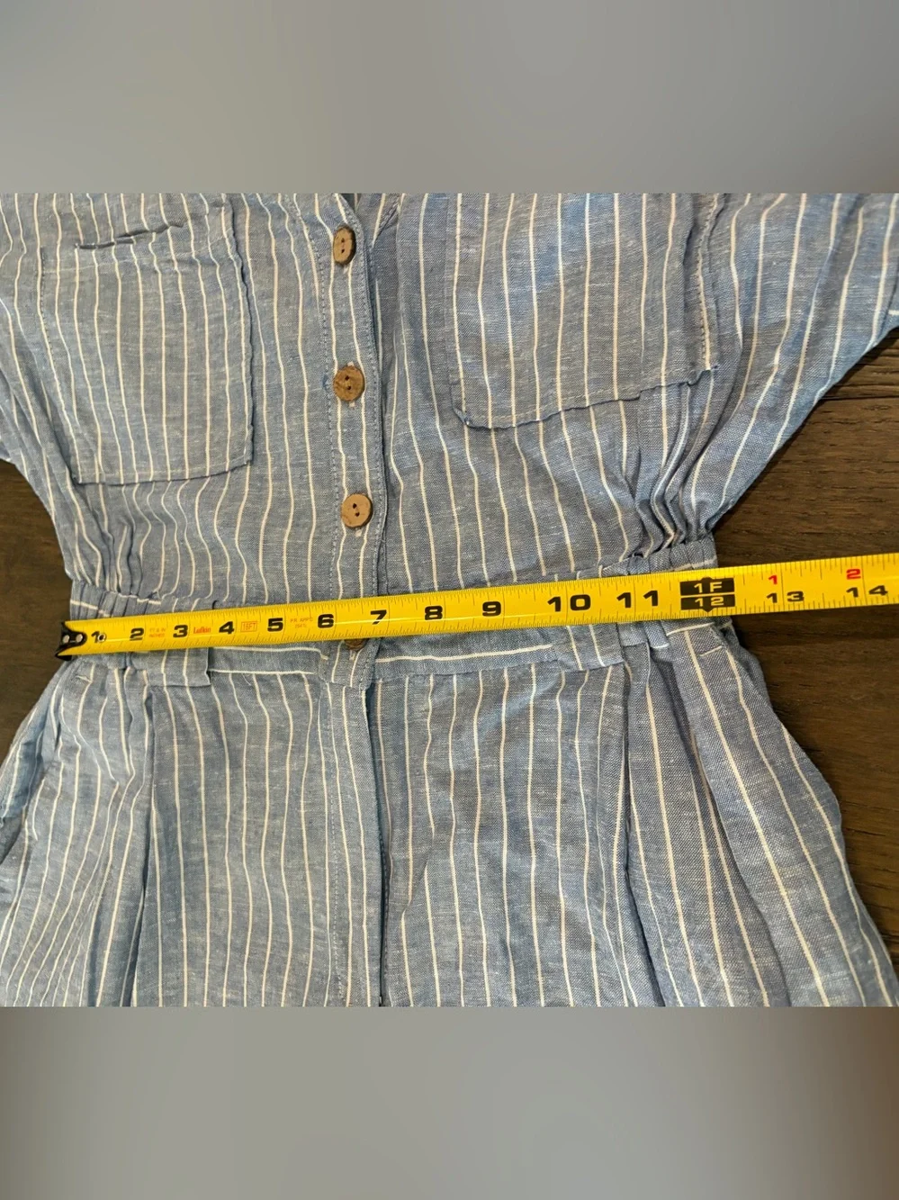 Zara Blue/White Striped Linen Blend Romper. Size small.